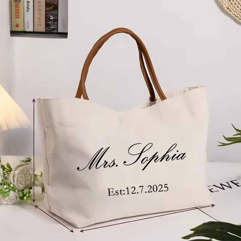 

Personalized Mrs.Name and Date Bride Honeymoon Beach Tote Bag Bride To Be Gifts for Bridal Shower Wedding Bachelorette Party