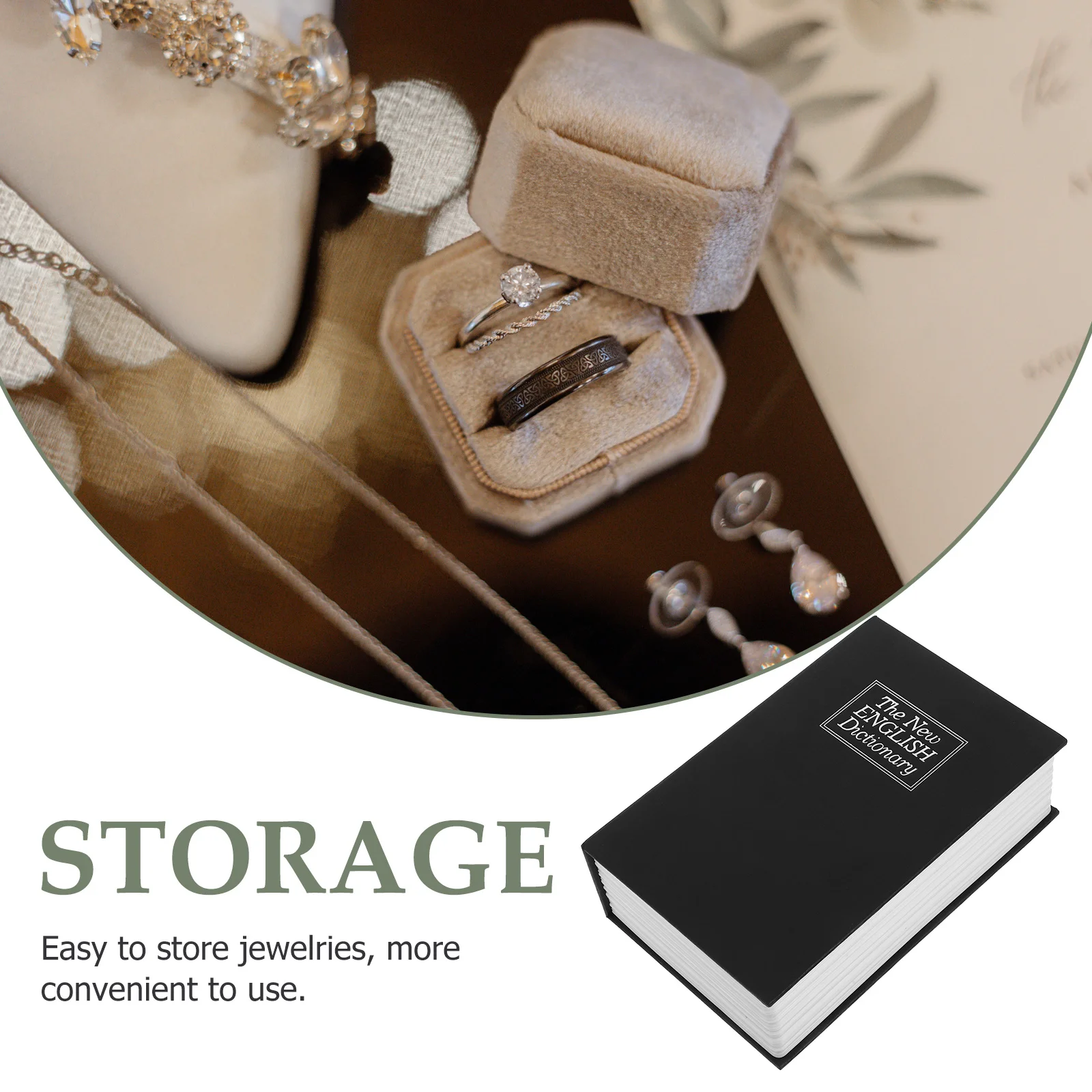 صندوق أمان للكتاب المخفي الآمن للأشياء الثمينة وحلقات النقود والقلائد وتخزين السفر باللون الأسود المدمج #5