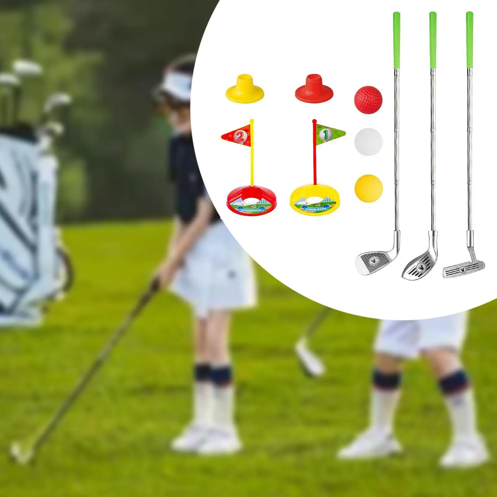 

Kids Golf Set 2 Flags Kids Golf Club Set Boys Girls Retractable Club with 3 Golf Club Golf Toy Practice Set for Indoor Outdoor