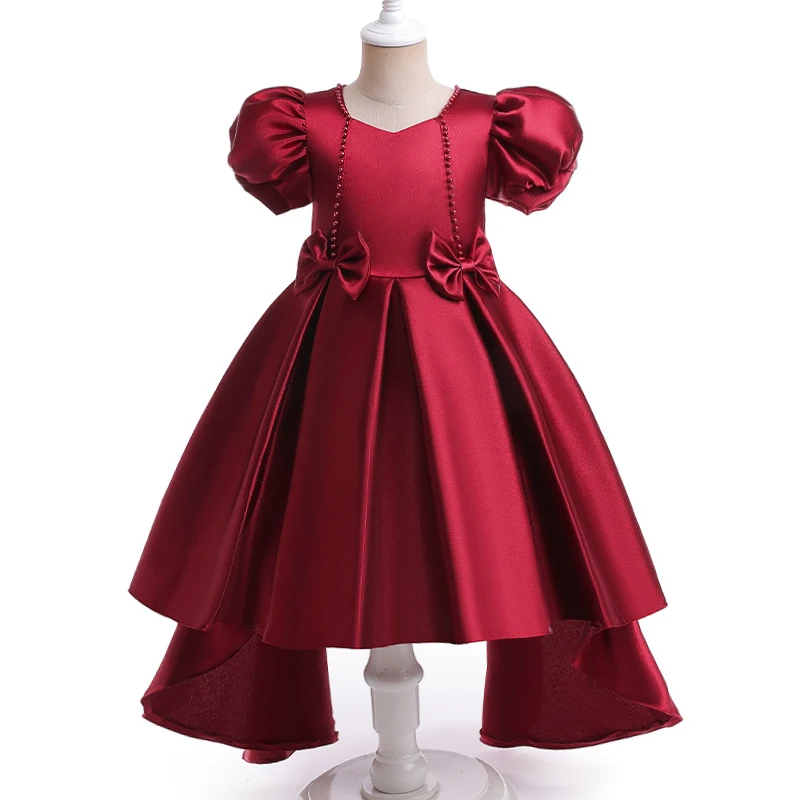 Formal Vintage Party Dress For Girl Children Costume Trailing Princess Dresses Girls Clothes Bow Birthday Wedding Gown 3-10Y