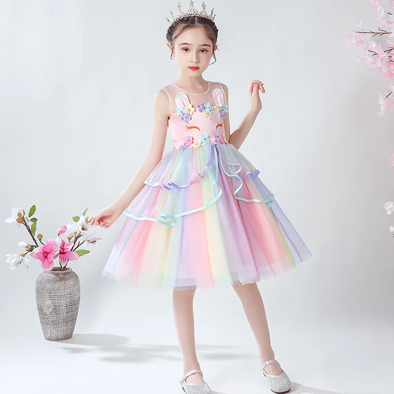 Tiered Lace Appliques  Crystal Flower Girl Dresses Simple Children's Skirt New Sequines Princess Sleeveless