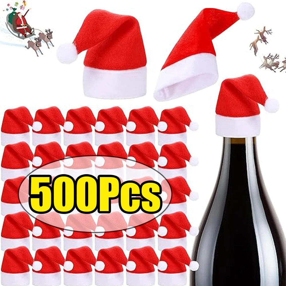 

1-500Pcs Mini Christmas Decoration Hats Lollipop Hats Wine Bottle Knife and Fork Cover DIY Xmas Christmas Party Decor Supplies
