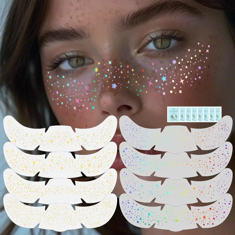 

New 1 Sheet Glitter Freckles Holographic Stickers Waterproof Heart Freckle Temporary Tattoo Stickers Face Makeup