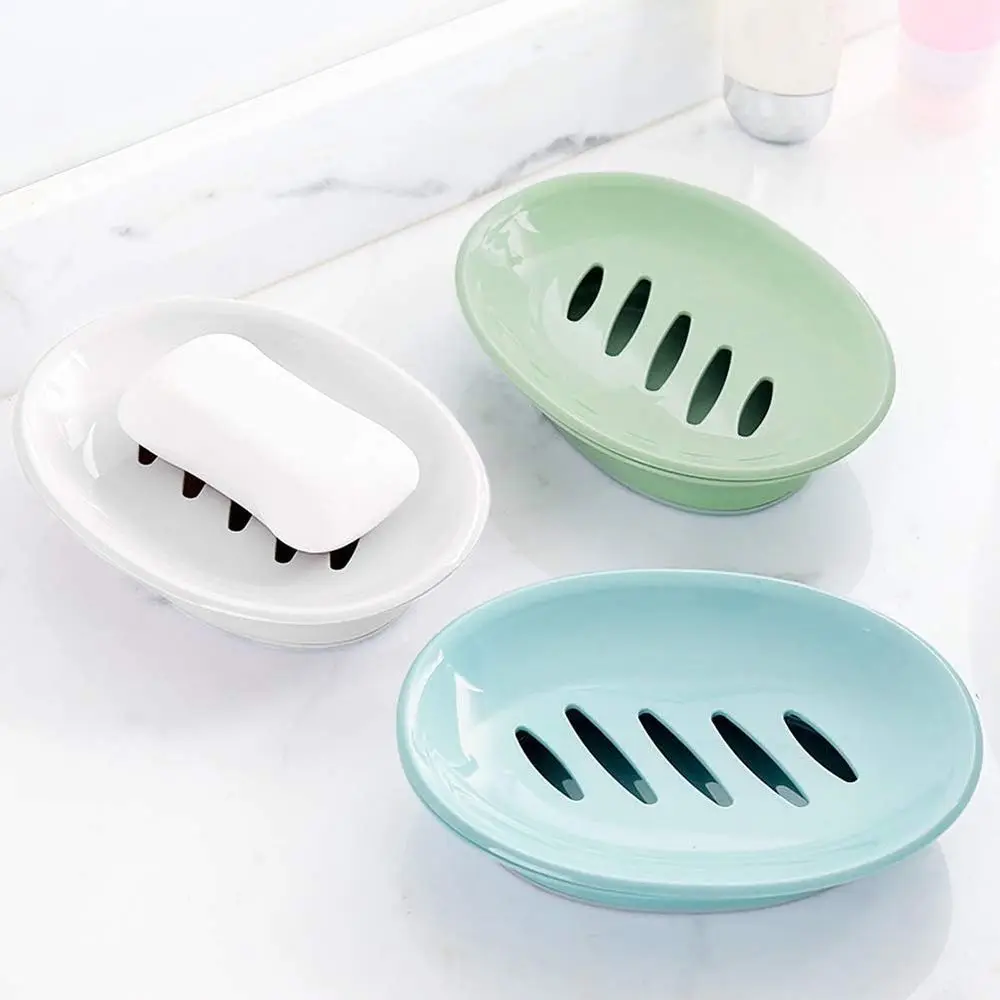 2-Pack Plastic Soap Dish with Drain and Sponge Holder for Easy Cleaning and Drying in Bathroom or Kitchen (White)