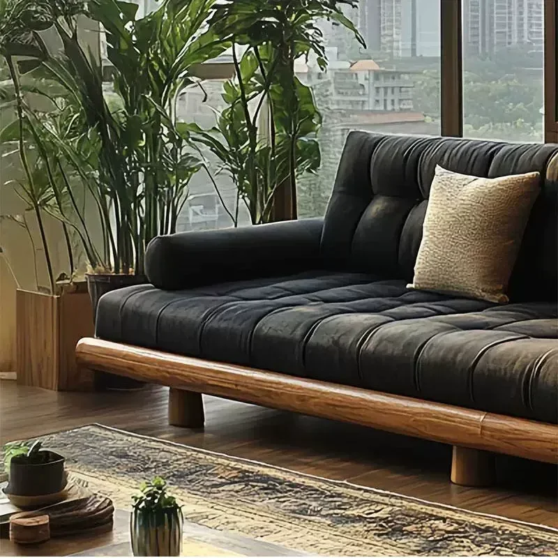 New Chinese Style Solid Wood Sofa Set Modern Simple Living Room Villa Furniture Zen Ash Wood Sofa Combination