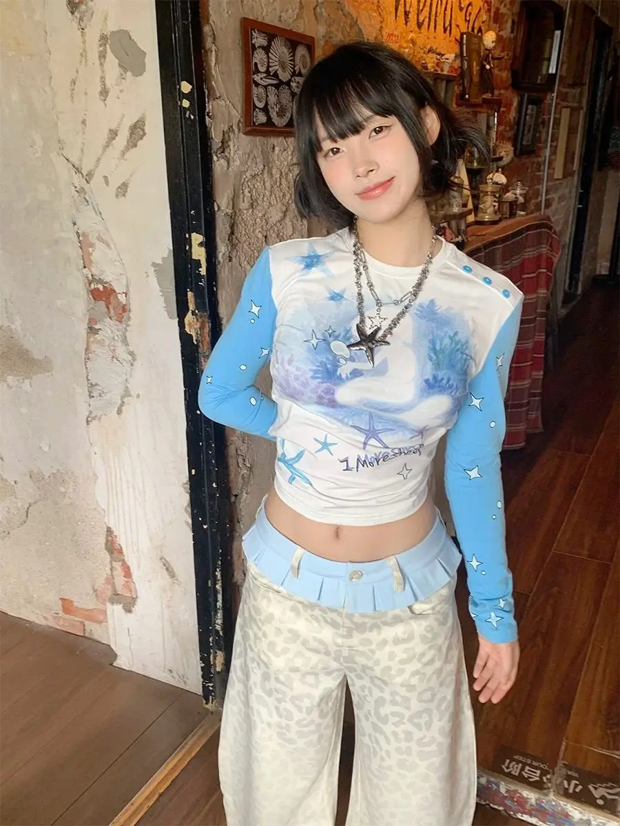 Y2K-pantalones con estampado de leopardo para mujer, pantalón holgado de pierna recta, diseño adelgazante con falda superpuesta, pantalones de moda en capas