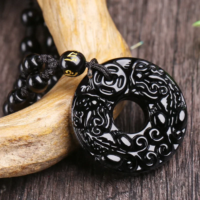 Obsidian Double Pixiu Safety Buckle Pendant Pendant Men's and Women's Pixiu Pendant Necklace