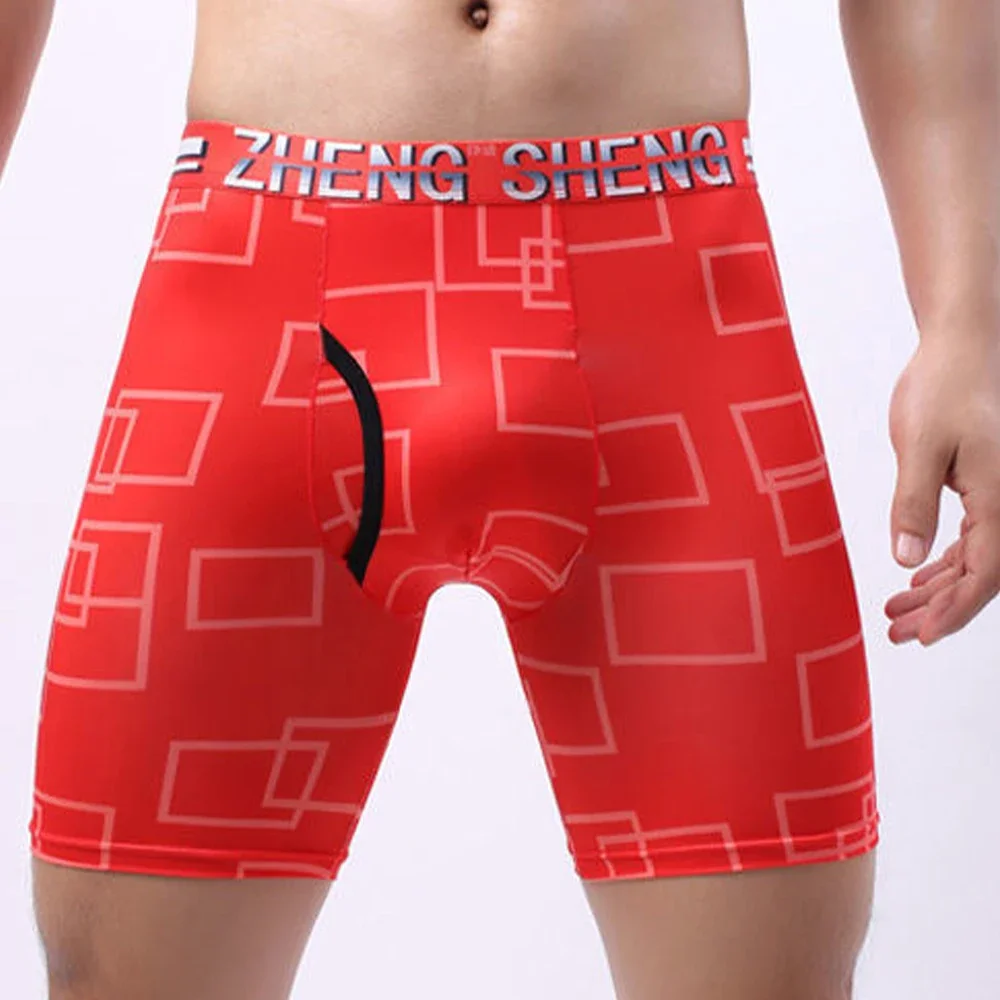 

Fashion Hot Sleepwear Underwear Mens Ice Silk Lingerie Long Leg Pouch Shorts Bikinis Trunks Boxer Brief Underpants Breathable