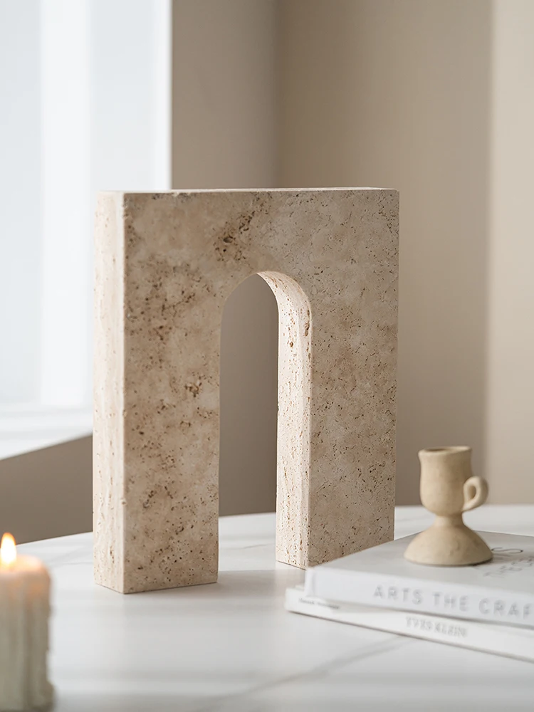 Travertine Archway Shape Ornament for Coffee Table Shelf Living Room Luxury Marble Geometric Sculptures for Home Decoration