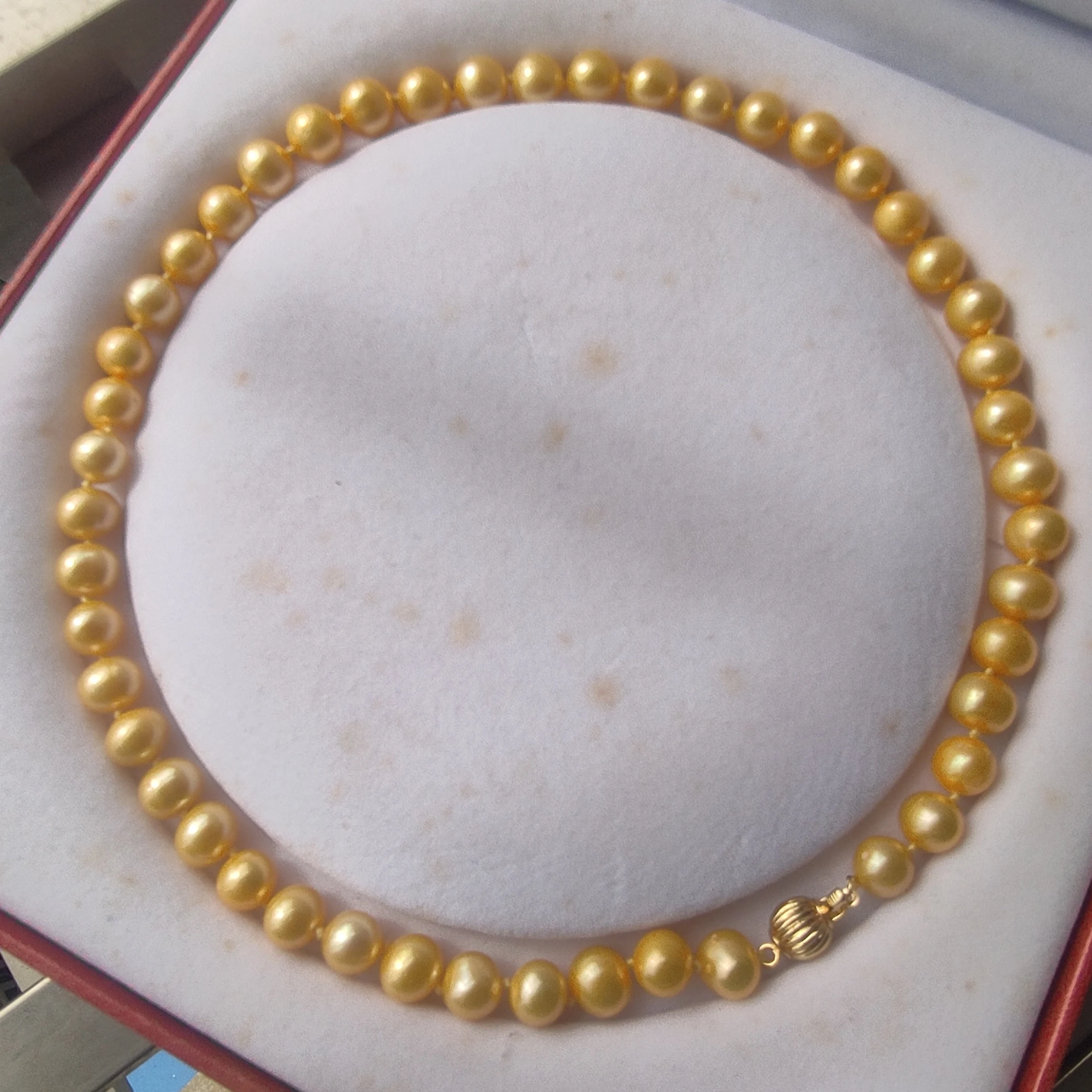 18 inch AAAA south sea gold 10-11mm gold pearl necklace with 14K gold buckle《Same bracelet 7.5-8i inches》《earring 》