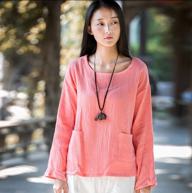 2026 Spring Autumn women\' loose cotton linen Tees long sleeve casual cotton shirts, plus size  linen blouse