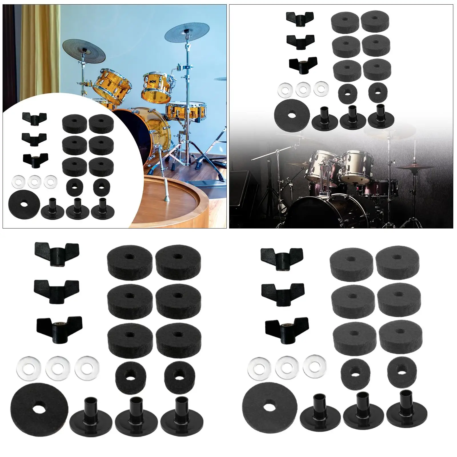 18 Pieces Cymbal Replacement Percussion Instrument with Nuts Cymbal Stand Felts Cymbal Sleeves and Washer Drum Cymbal Felts Pads