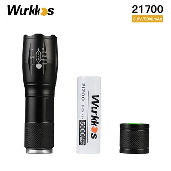 Wurkkos 3.7V 21700 Flat Battery 5000mAh Akumulatory 3C Discharge 21700 Cell Lithium Battery z latarką