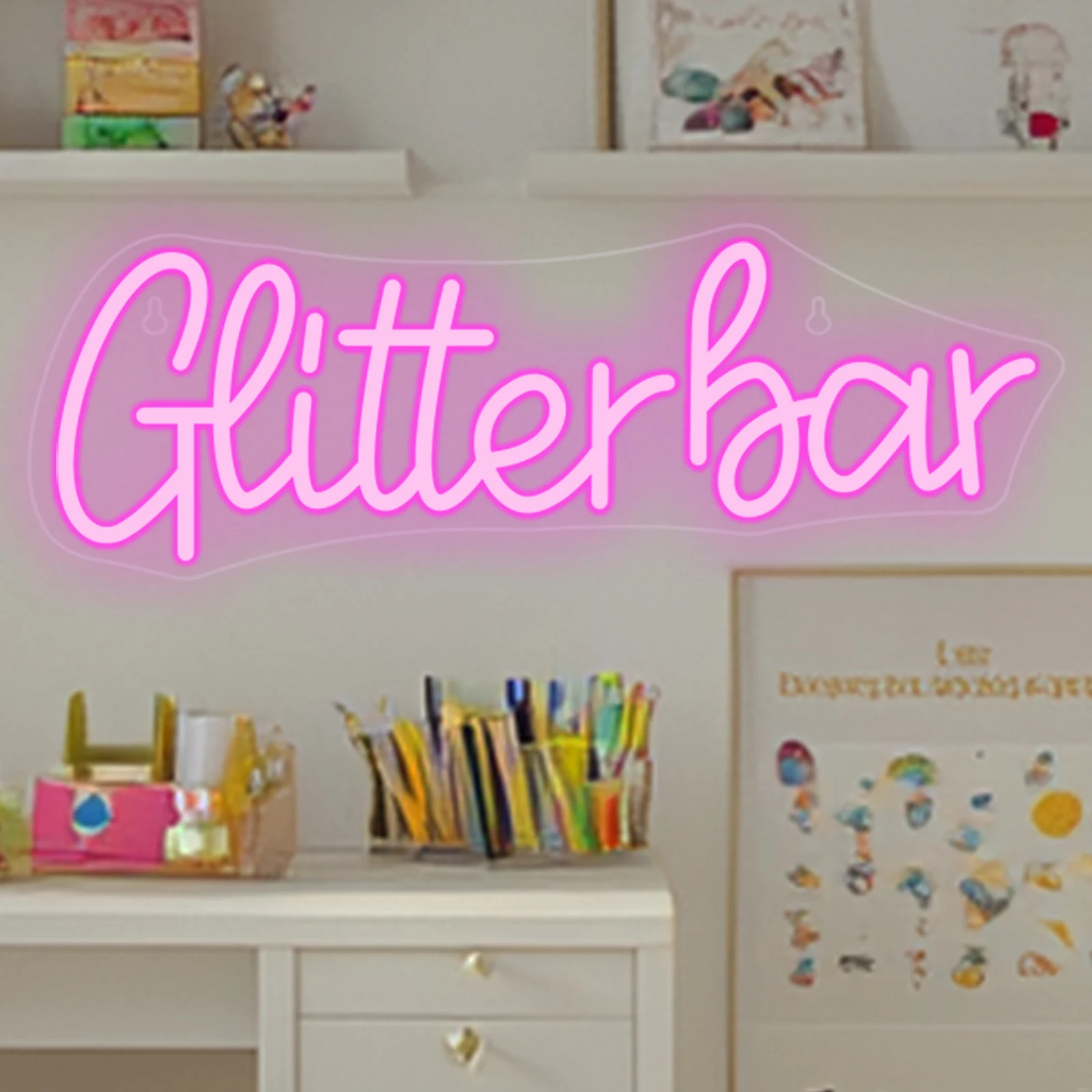Glitter Bar ป้ายนีออนไฟ LED ตกแต่งห้องบาร์ธุรกิจยินดีต้อนรับป้ายหรี่แสงได้ USB Power โคมไฟสําหรับ Home Bar Shop Night Club