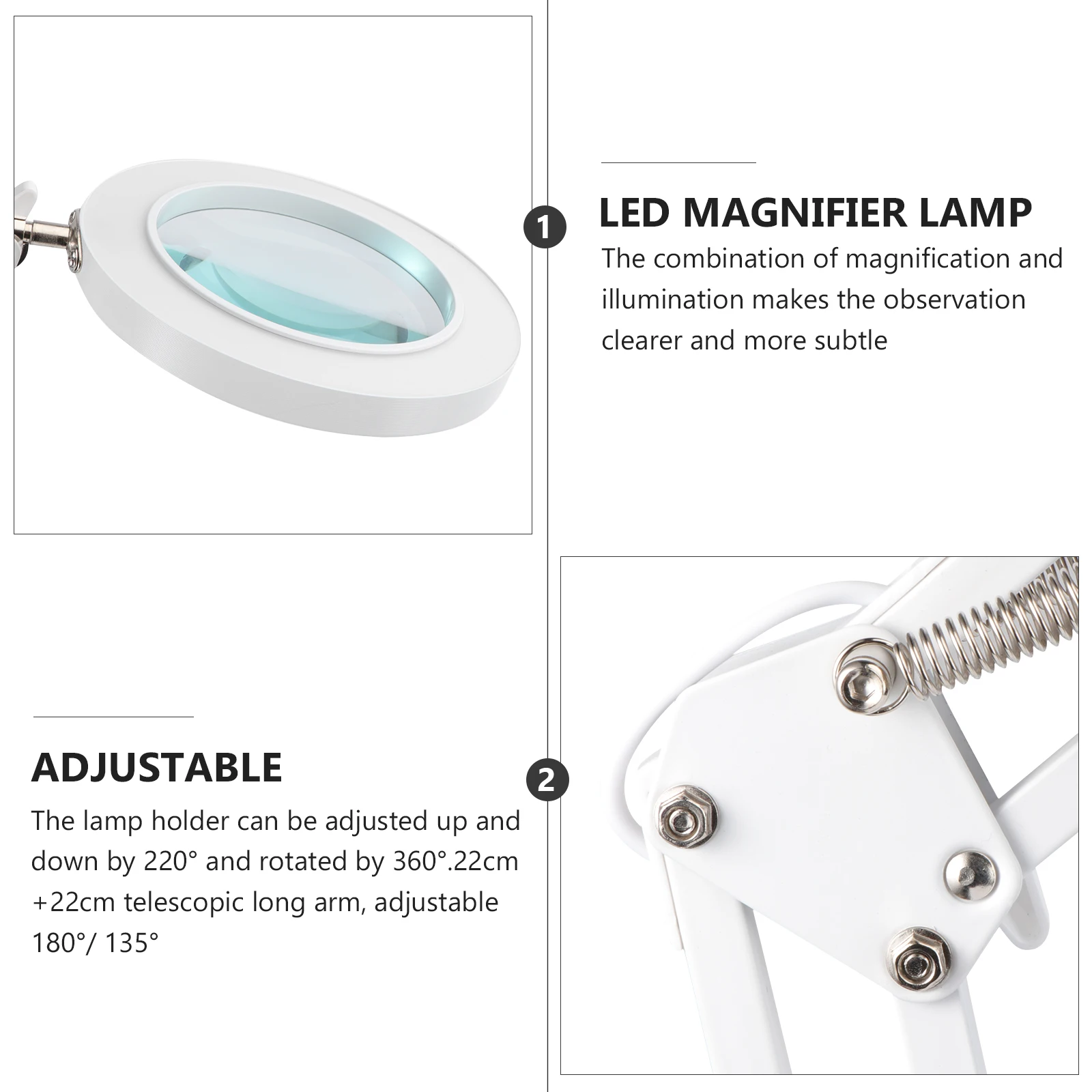 

5X Desktop Led Magnifying Glass Table Lamp Adjustable 220° 360° Long Arm 22Cm+22Cm 3 Color 11 Brightness Levels Energy Saving