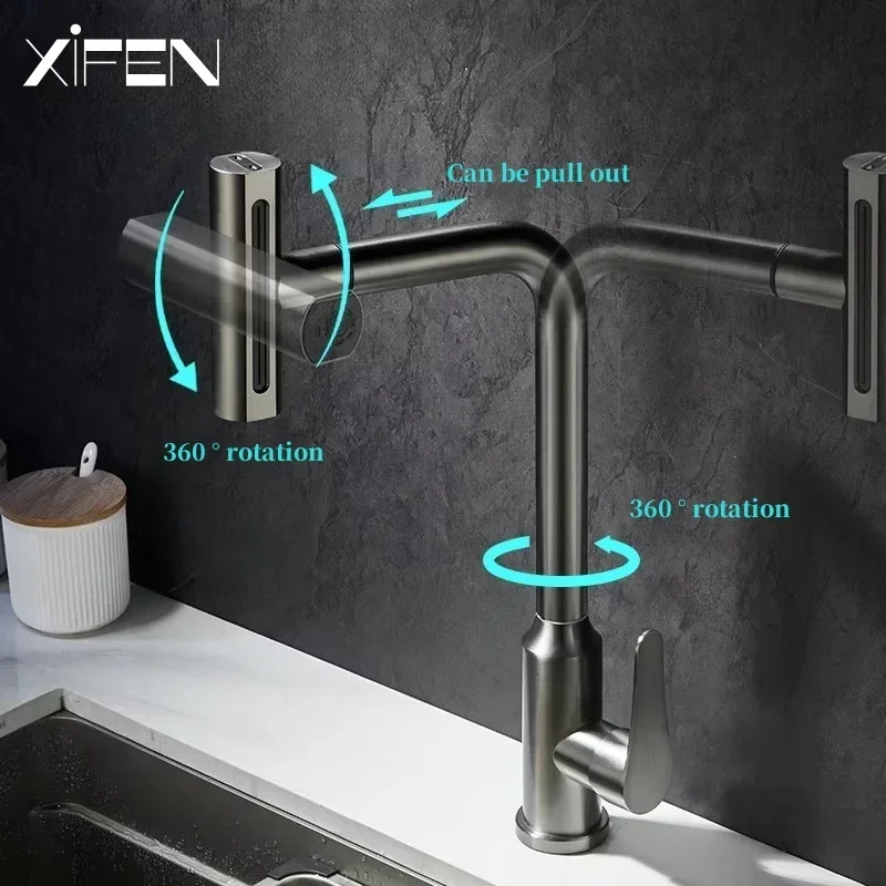 360°Rotating Pull Kitchen Sink Faucet Hot and Cold Water Outlet Kitchen Faucet Three Types of Water Outlet Modes Sink Faucet Tap