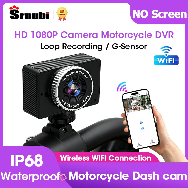 Srnubi 1080P Motorcycle DVR Action Camera For Cycling Wifi Connection IP68 Waterproof Motorbike Dash cam Recorder Loop Recording