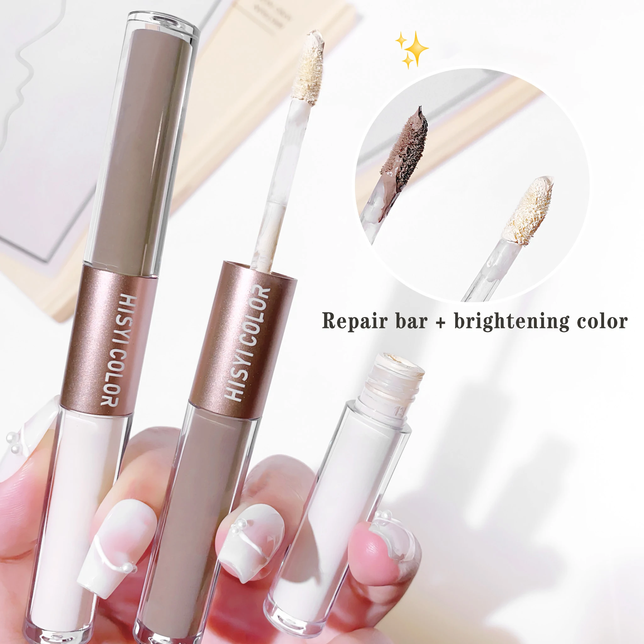 Caneta corretiva dois em um com destaque de ponta dupla, gravação 3D de nariz e rosto, cinza cimento, maquiagem natural