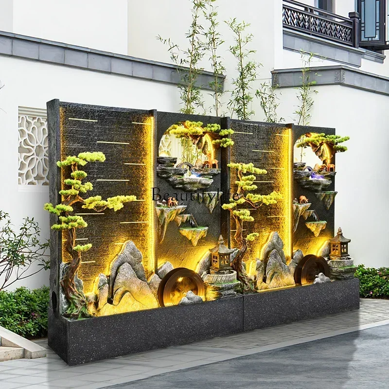 

yj9Double-sided flowing water club company hotel landscape decoration rockery water curtain wall fountain