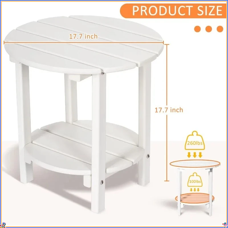 2-Tier Round Outdoor Side Table - Weather Resistant End Table for Porch, Patio & Poolside Furniture Arrangements