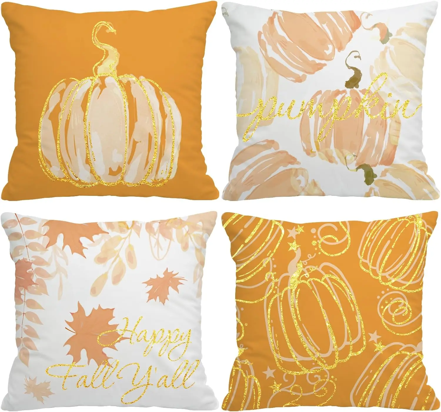 

Fall Maple Leaf Pumpkin Throw Pillow Fall Decor Pillow Covers 18x18 Set of 4 Harvest Autumn Cushion Case for Sofa Couch
