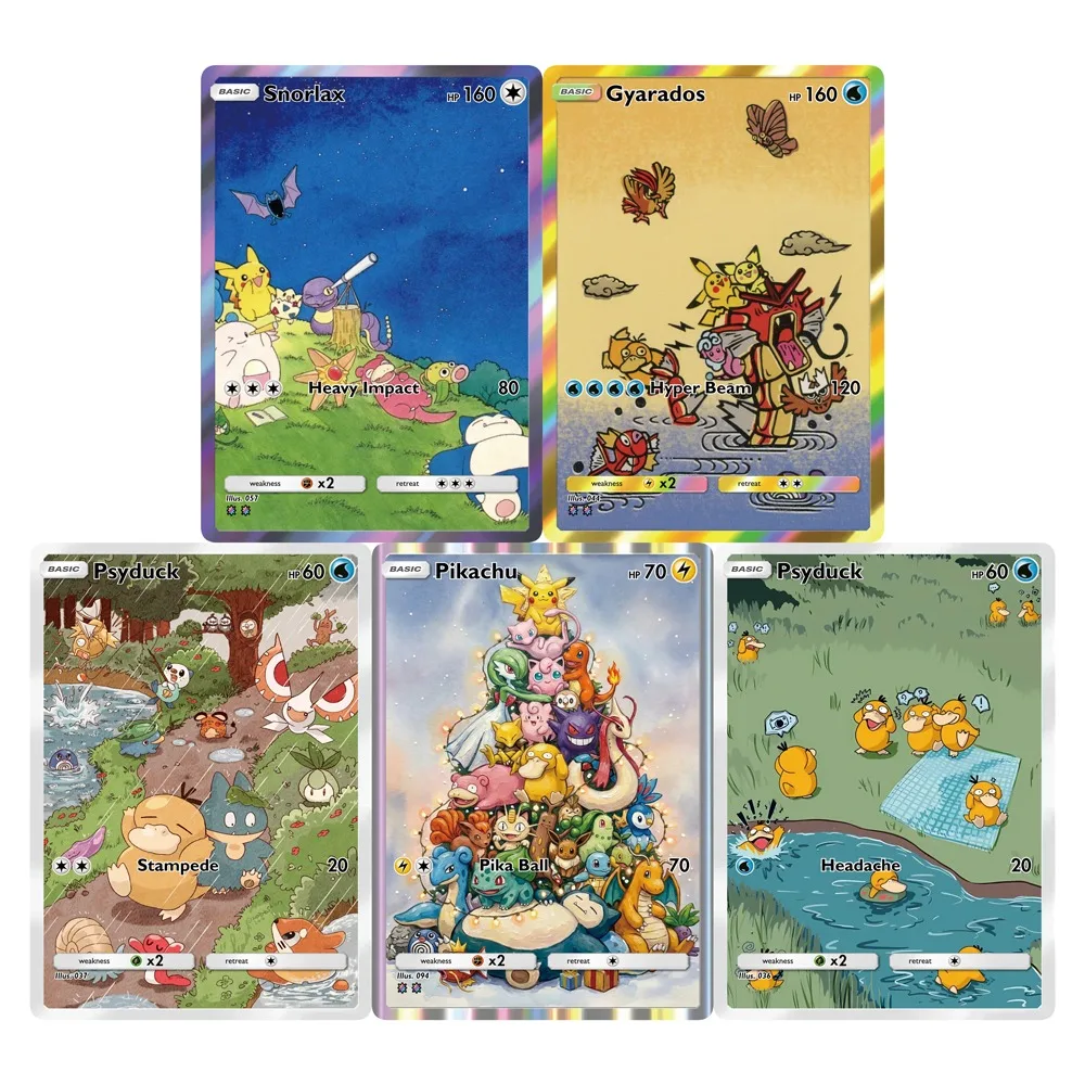 potdemiel-pokemon-cartoes-ptcg-cartao-de-jogo-de-negociacao-serie-de-ferias-com-pikachizer-psyduck-snorlax-pokemon-cartoes-colecao-presente