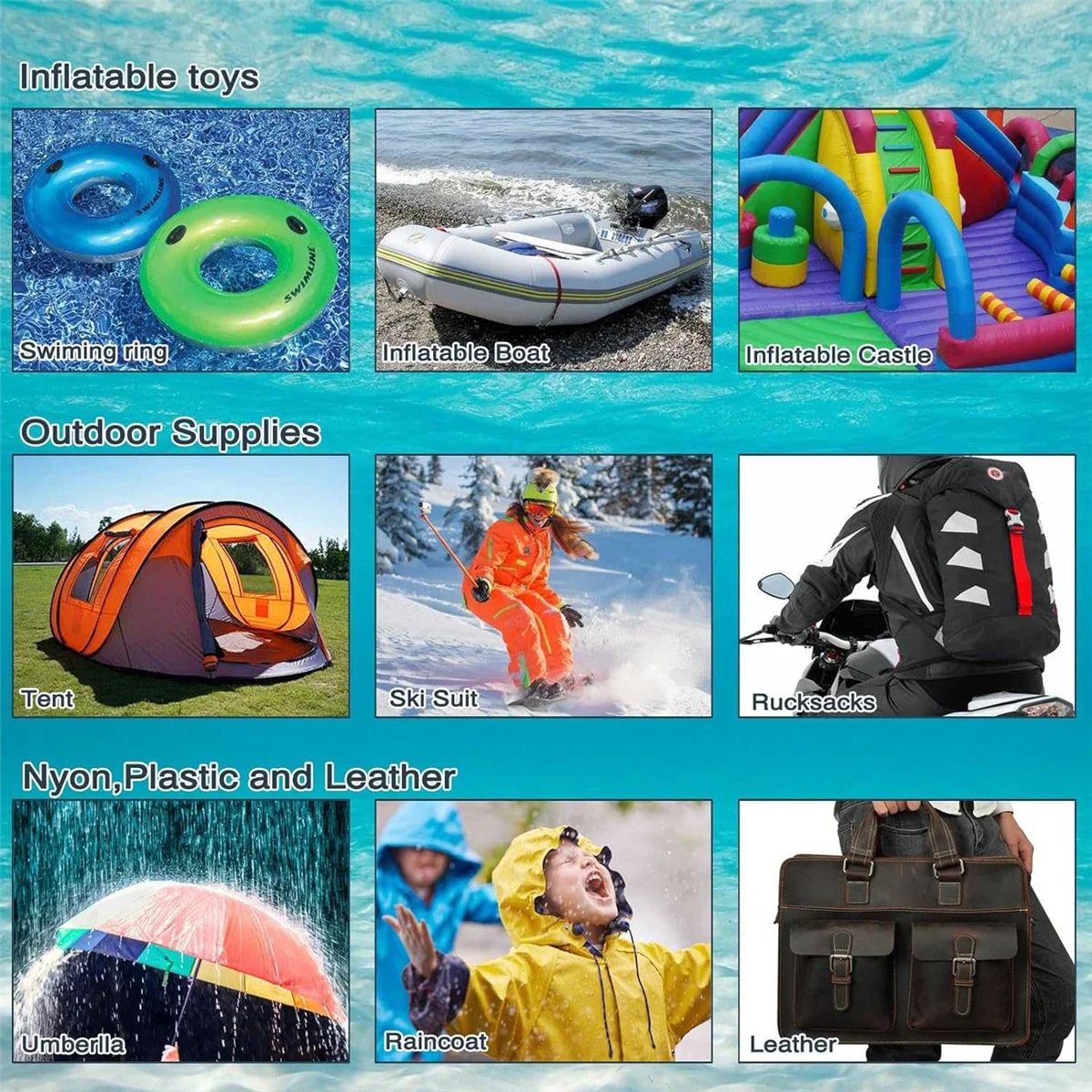 Kit de reparación de parche inflable impermeable de 7 pies, Kit de parche de reparación de piscina de TPU para colchón de aire, casa de rebote, anillo de natación