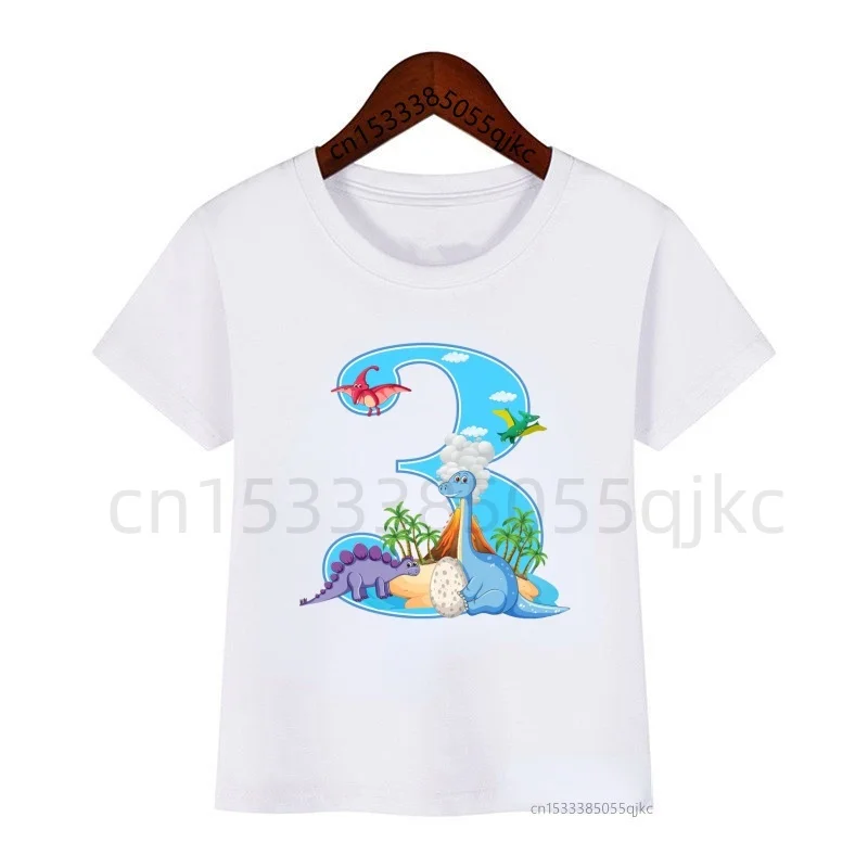 

Kids Dinosaur Birthday Numbers T Shirt Boys Girls Bday Party T-shirts Children Casual Number Tshirt Outfit Tee