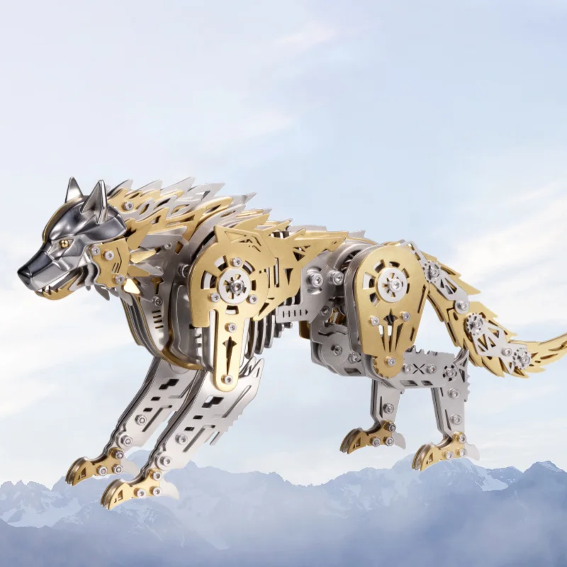 Mechanical Battle Wolf 3D Metal Puzzle Kit, Steampunk Creature Model, DIY Metal Assembly Model Set Desktop Display War Wolf