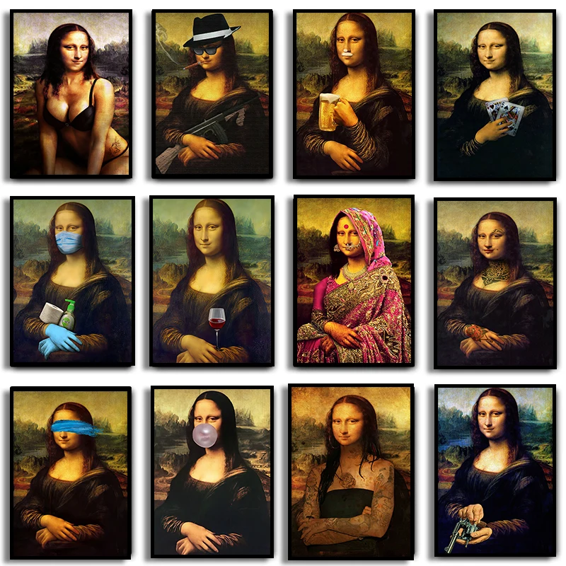 مضحك الموناليزا جدار الفن ملصق ، قماش اللوحة ، الكلاسيكية النفط اللوحة ، شخصية ، صور مثيرة للاهتمام ، ديكور المنزل