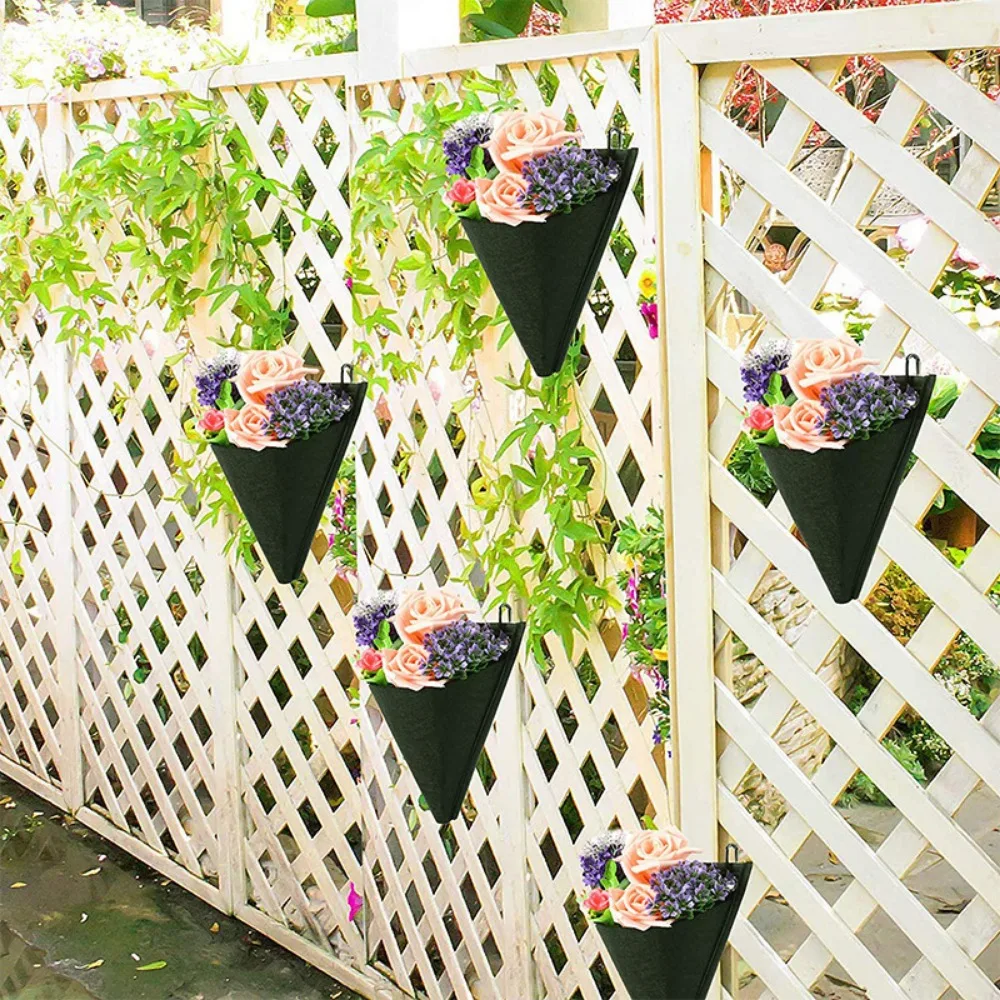 1Set Black Creative Balcony Non-woven Triangular Flower Pot Hanging Bag New Indoor Wall Hanging Flower Basket Plant Potted Bag