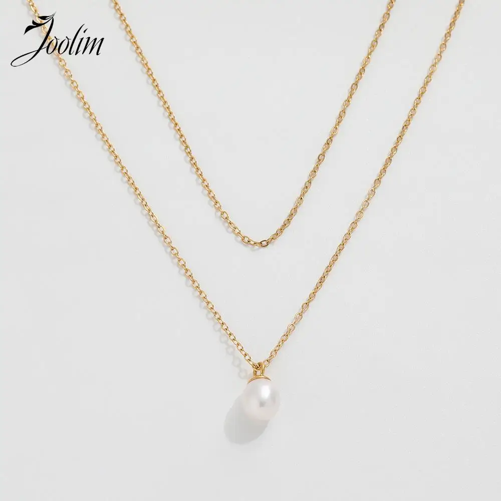 

Joolim Jewelry High End Pvd Wholesale Waterproof &No Fade Fashion Double Layer Freshwater Bead Pendant Necklace for Women