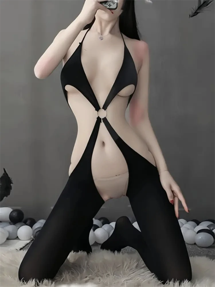 Sexy Micro Elasticity Body Stocking Cross Pattern Hollow Out Backless Hand Washable Womens Lingerie Underwear for Adults