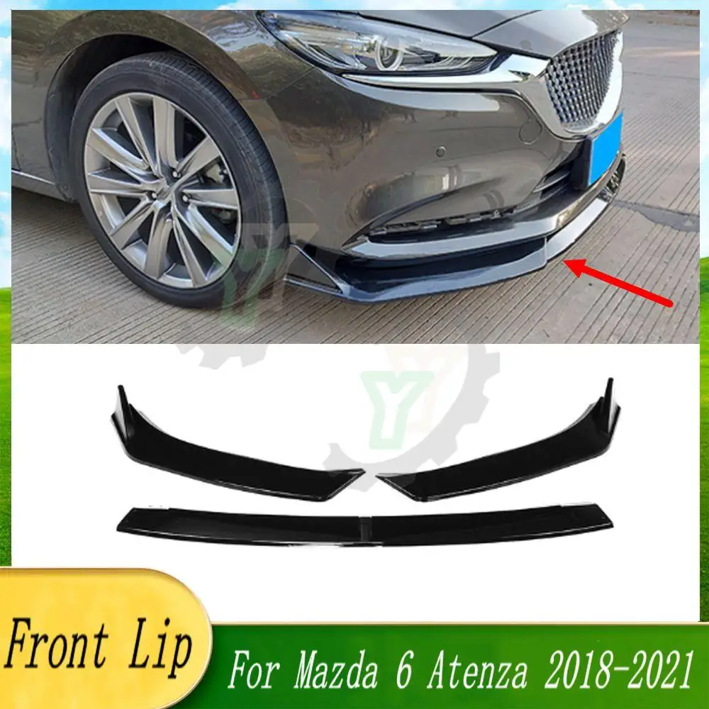 

3PCS Car Front Bumper Lip Spoiler Splitter Diffuser Detachable Body Kit Cover Guard For Mazda 6 Atenza 2019 2020 2021