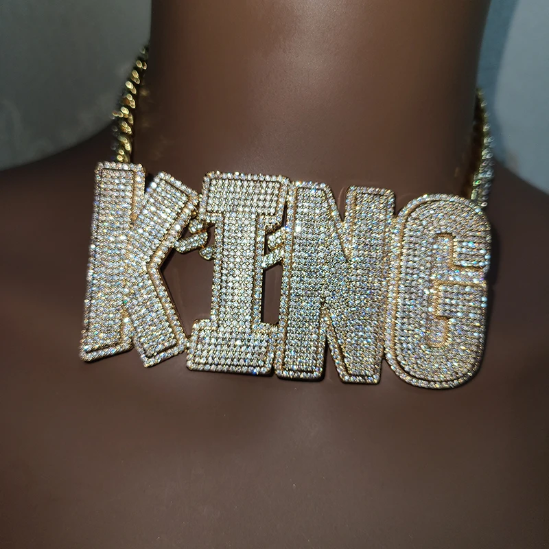 تخصيص رسائل كبيرة طبقة مزدوجة اسم قلادة مع هوك خلفي شخصية جريئة كلمة المختنق مع سلسلة الكوبية الهيب هوب مجوهرات #2