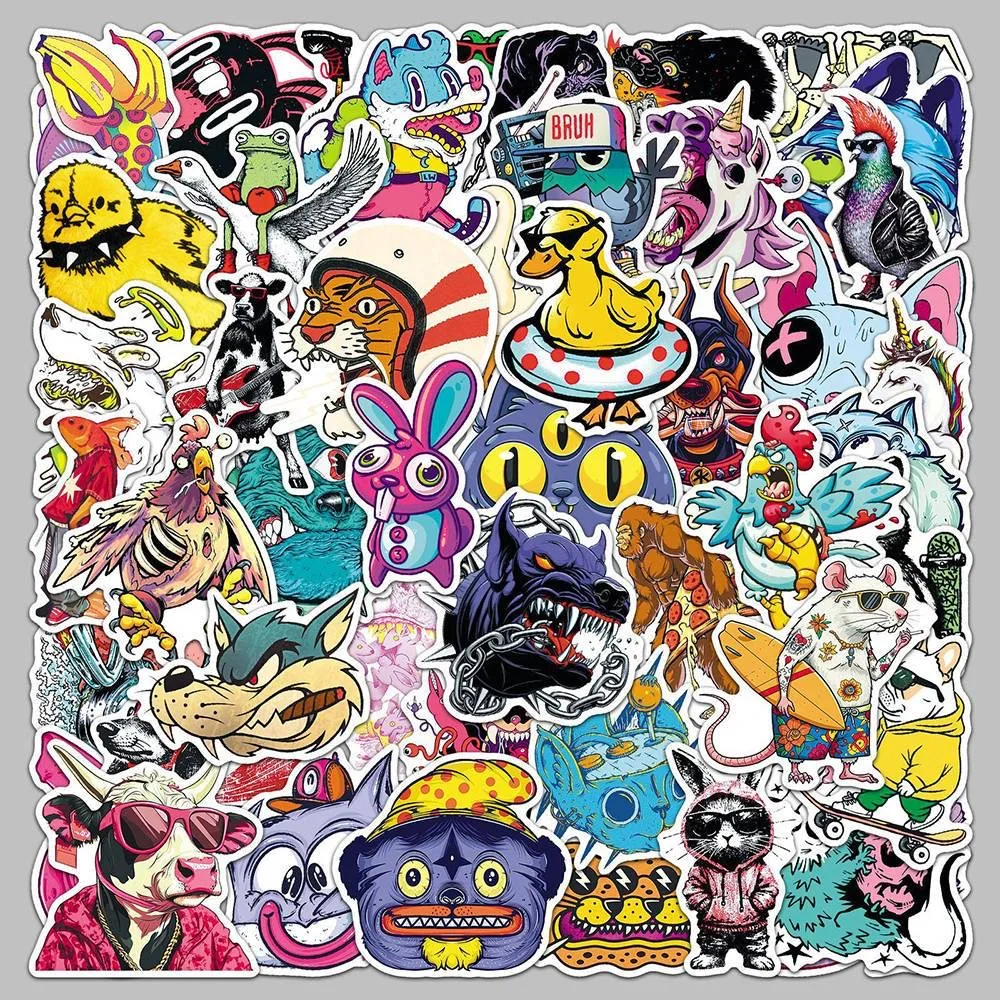 50PCS Trendy Fun Animal Cartoon Creative Graffiti Stickers, Personal Decals for Scooter Tablet Luggage Decoration