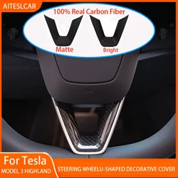 Steering Wheel Real Carbon Fiber U-shaped Patch For Tesla Model 3 Highland Protective Decoration Anti Slip Scratch Resistant