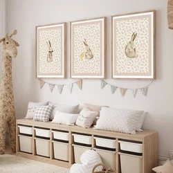 3-Piece Set of Beige Bohemian Style Forest Rabbit and Duck Wall Art Canvas Prints, Bohemian Floral Watercolor Paintings, Rabbit Wall Prints, Forest Animal Room Decor, Ideal Gift for Bedroom, Living Room, Hallway, Wall Art, Wall Decoration, Autumn Decor, Wall Decoration, Room Decoration, Frameless