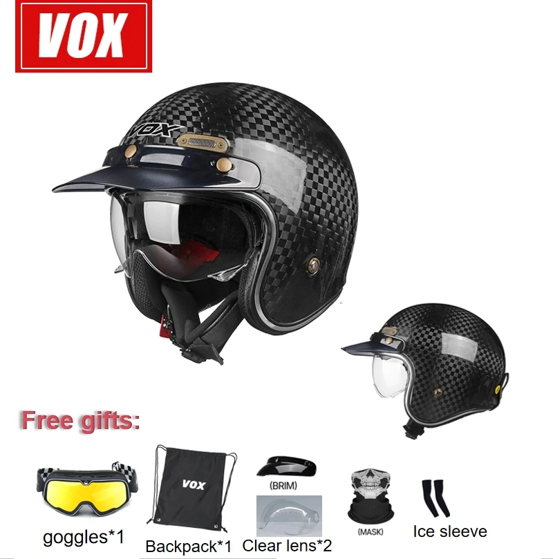 

VOX P122 Retro Carbon Fiber Harley Motorcycle Helmet Summer Cool US DOT certified street trend lightweight 1/2 half helmet