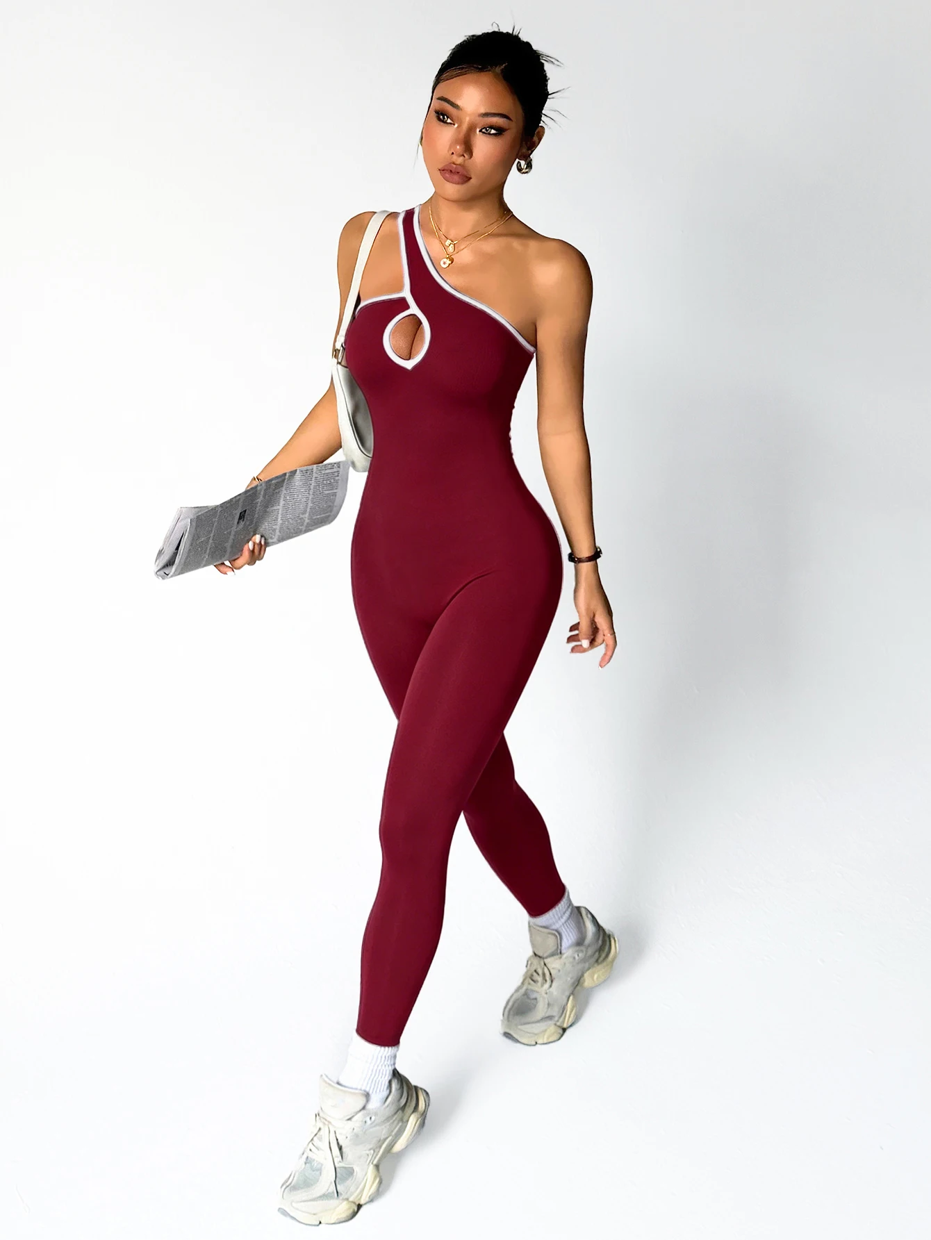 Nahtloser Yoga-Jumpsuit für Damen, Workout-Bodysuit mit Bauchkontrolle und Po-Lifting-Effekt, Sportbekleidung, Elegante Sportswear, Gestreiftes Athletik-Outfit – Detail 3