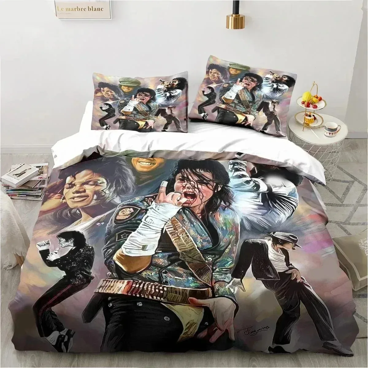 

3D Printed Michael Jackson Bedding Set,Pink Quilt Duvet,Star Peripheral Family Decoration Home Warm Textile Cover Bedclothes Set