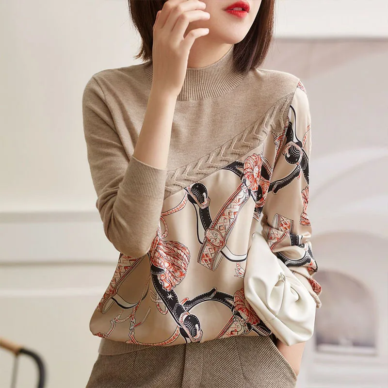 

Весенне-осенние винтажные универсальные вязаные шифоновые блузки для женщин Свободные Бесплатные корейские модные топы Женская одежда