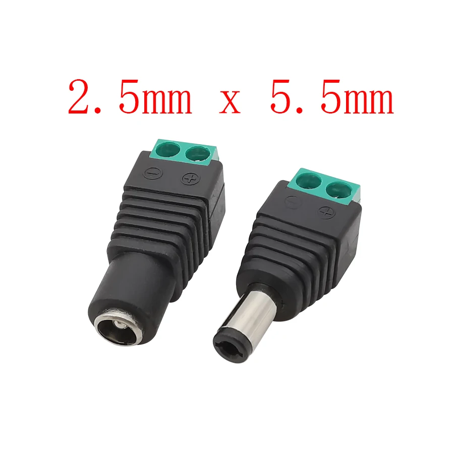 2Pcs 12V 2.5 x 5.5mm DC Power Male Female Plug Jack Connector Screw Lock Wire DC Plugs Socket Adapter