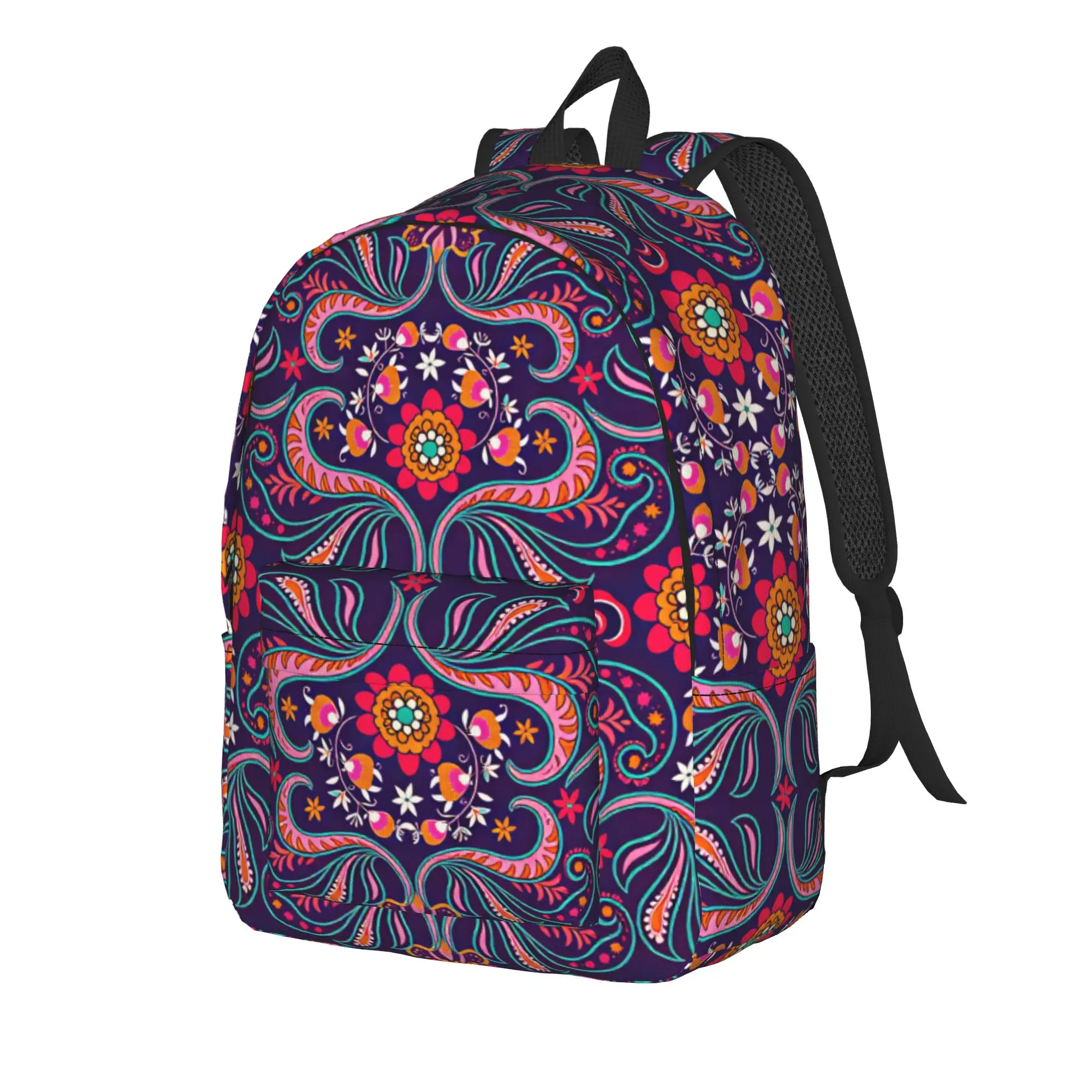 Vibrant Floral Pattern Backpack  Teen Polyester Sport Backpacks Lightweight Kawaii School Bags Rucksack
