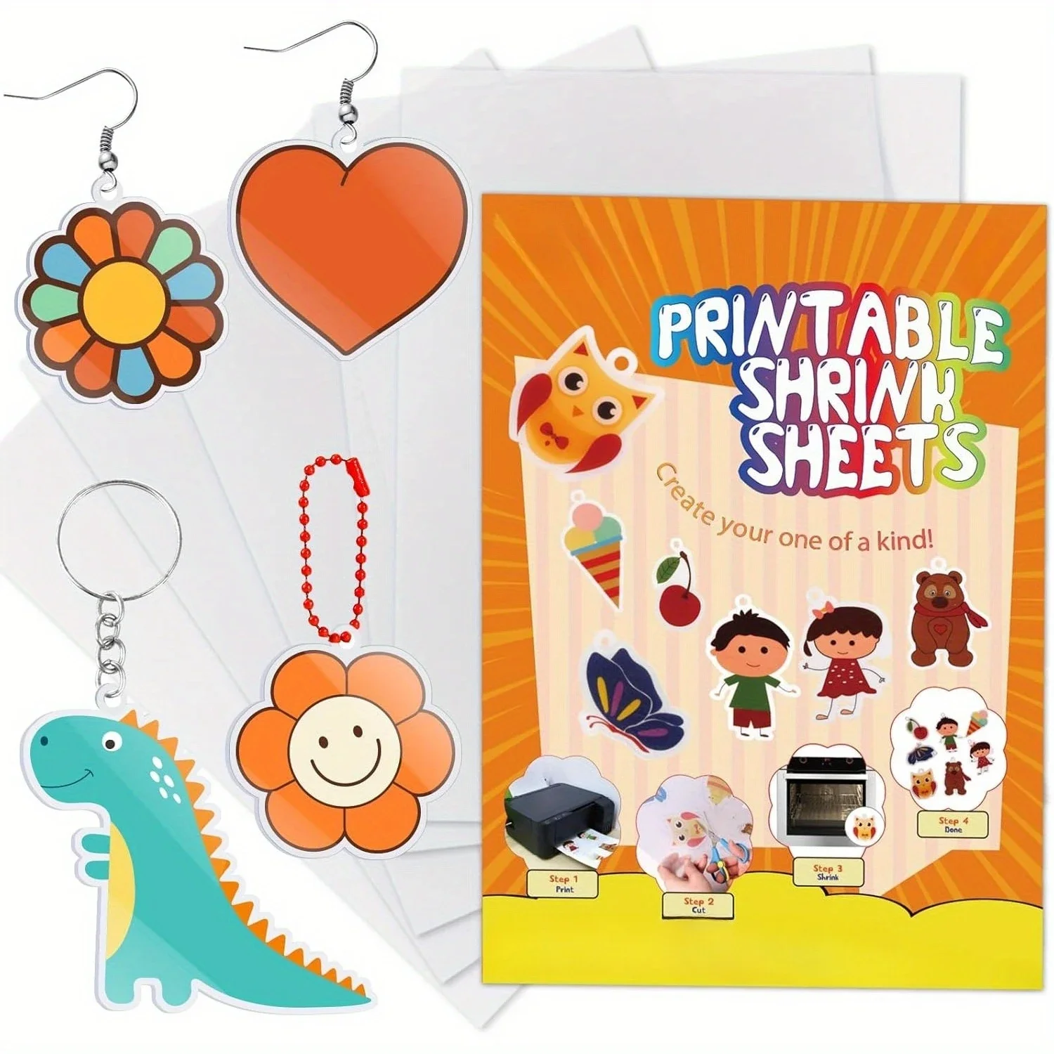6-Pack Printable Shrink Plastic Sheets for DIY Crafts, Shrinky Art, Keychain Making, and Holiday Decorations