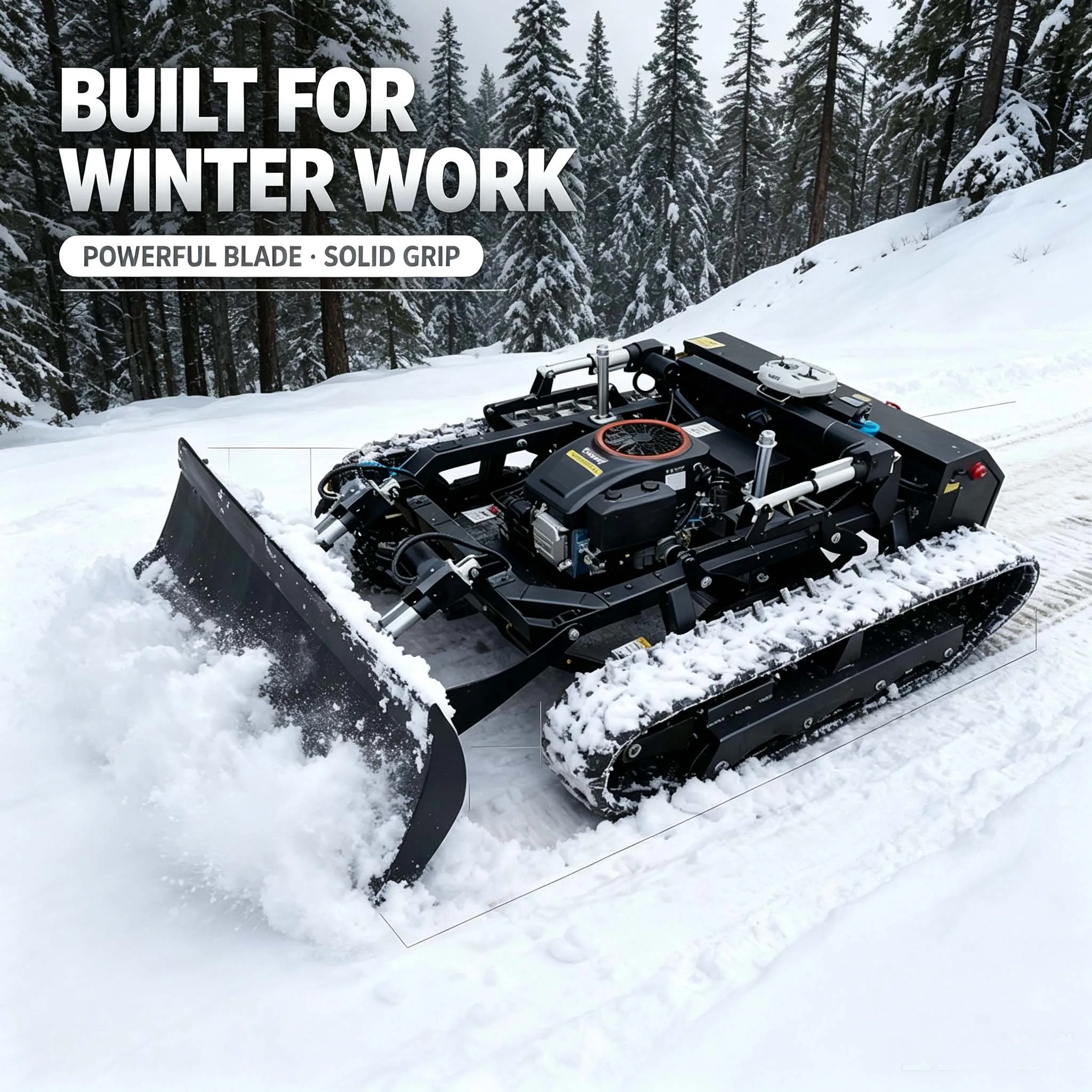 Remote Control All Terrain Crawler Lawn Mower SAAO with Snow Clearing Blade for Grass Cutting Farm Garden and Snow Removal