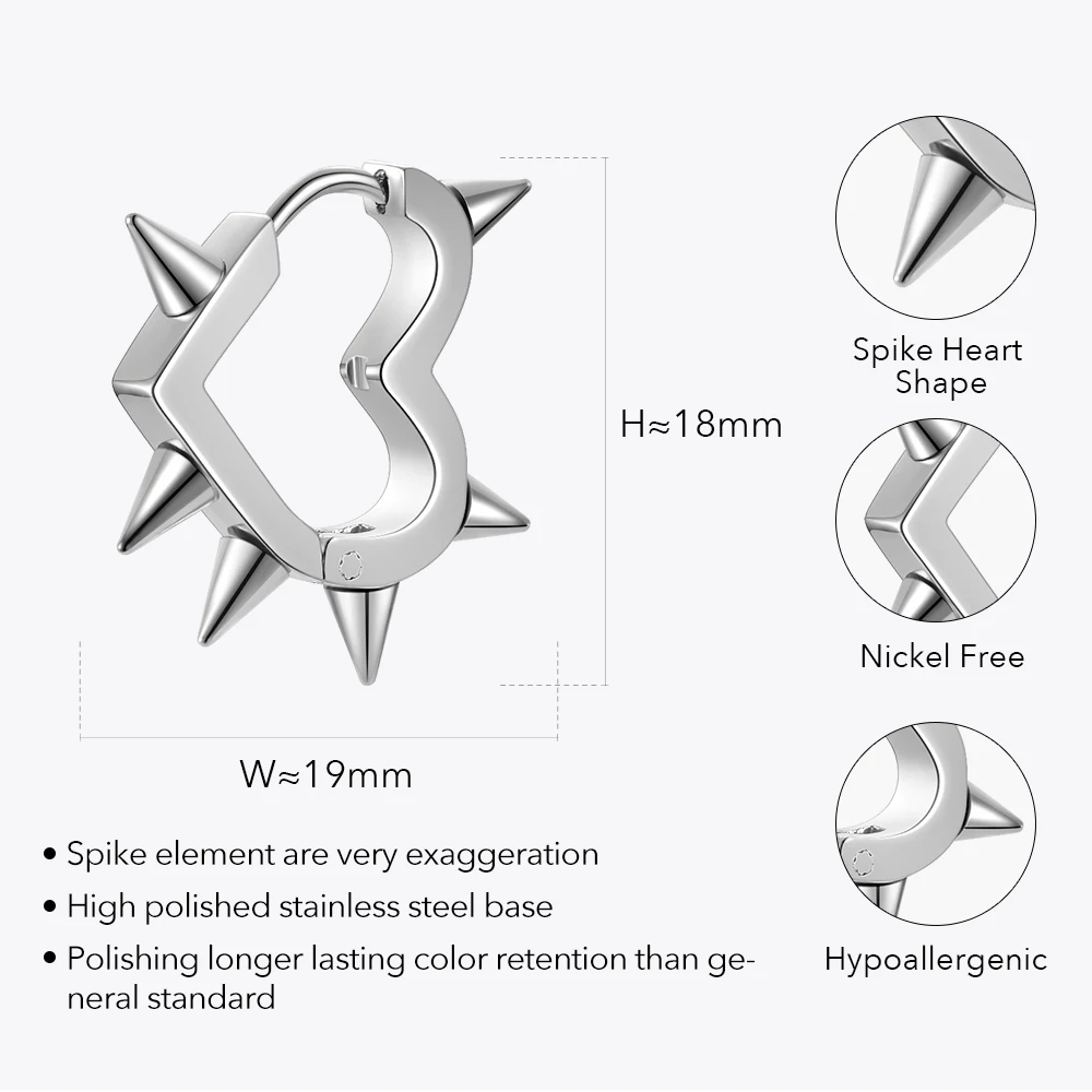 ENFASHION Spike Heart Shape Earring Stainless Steel Silver Color Hoop Earrings Pendientes Mujer Fashion Jewelry Party E221369