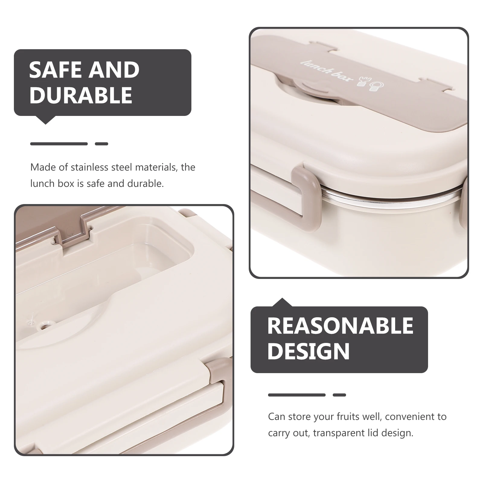 

Insulated Lunch Box 1000ML Stainless Steel Kids Containers Square Food Reusable Compact Bento Portable Meal Box