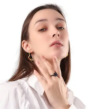 時尚情侶戒指 浪漫女士心型藍色水鑽鋯石戒指 男士不鏽鋼凱爾特龍戒指 結婚首飾 10 最佳銷售 水鑽戒指 - №1