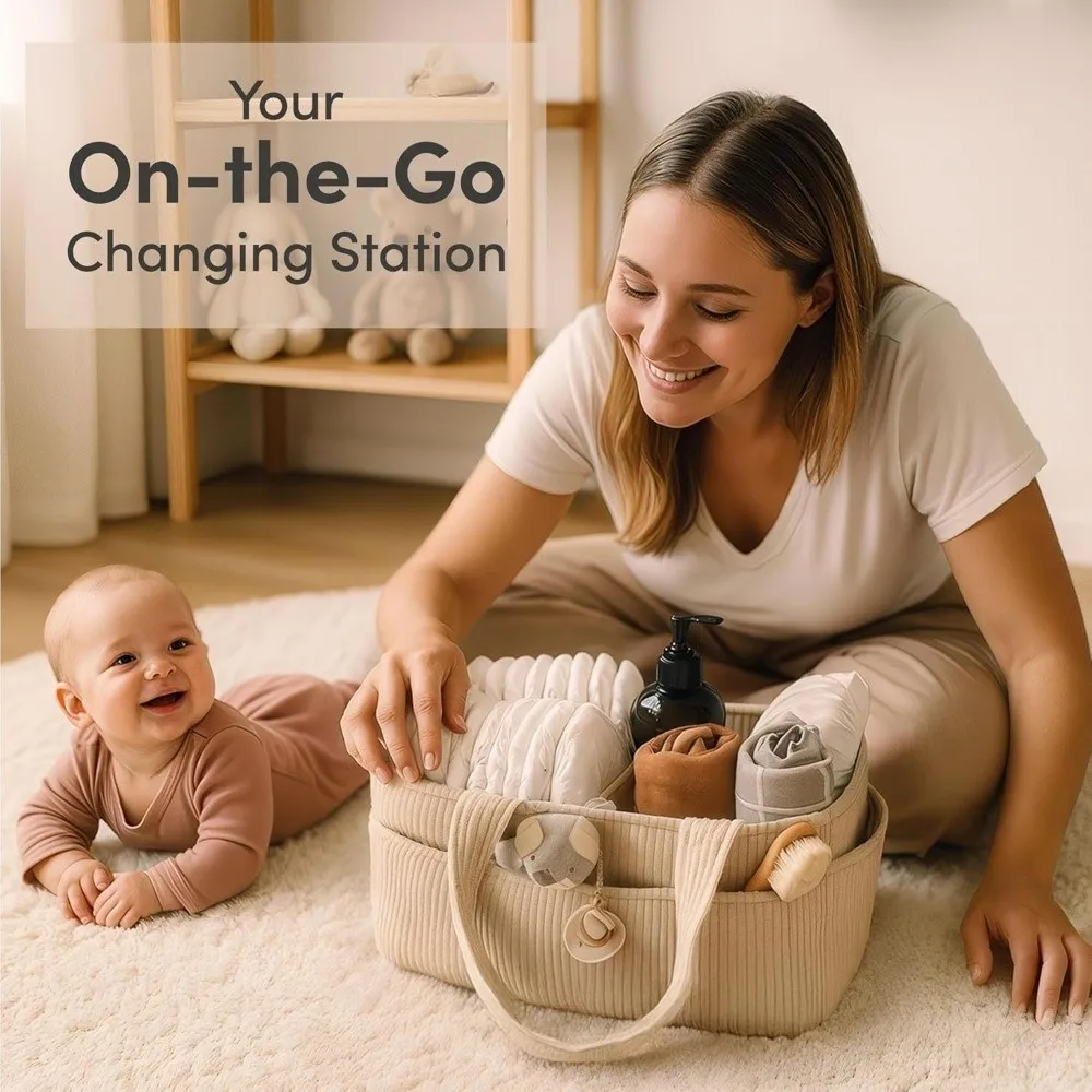 

Divided Pouch Large Capacity Diaper Organizer Foldable Lightweight Mommy Handbag Durable Divided Nursery Tote Stroller Travel